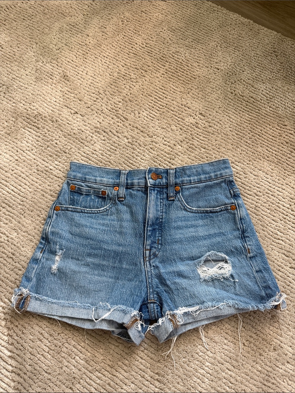 Madewell High-Rise Distressed Denim Shorts - Light Blue size 24